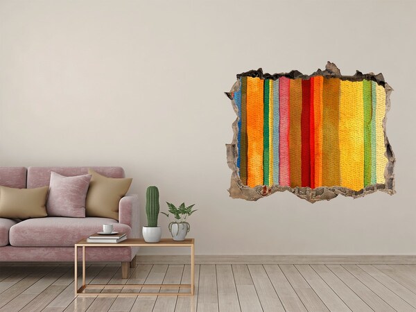 Autocollant à effet 3d trou Des rayures colorées sur un mur endommagé
