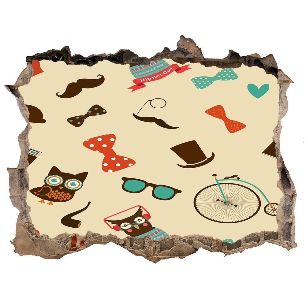 Sticker mural effet trou Hiboux hipster pierre