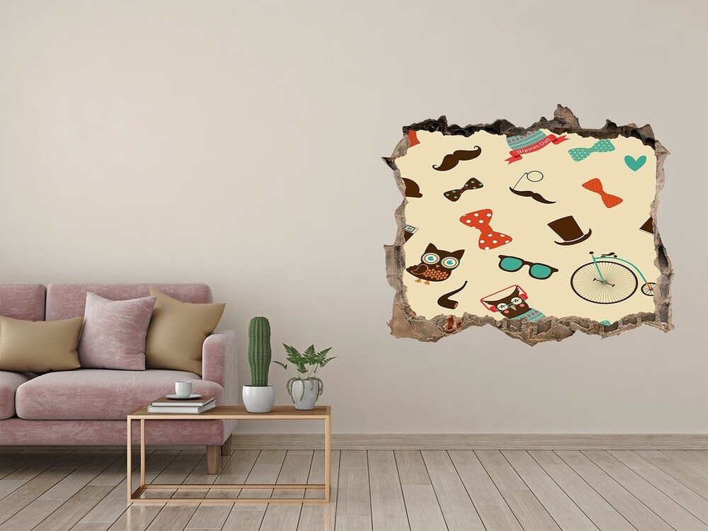 Sticker mural effet trou Hiboux hipster pierre