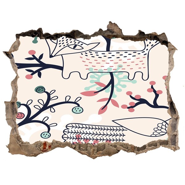 Autocollant mural trou Motif floral avec des éléments naturels