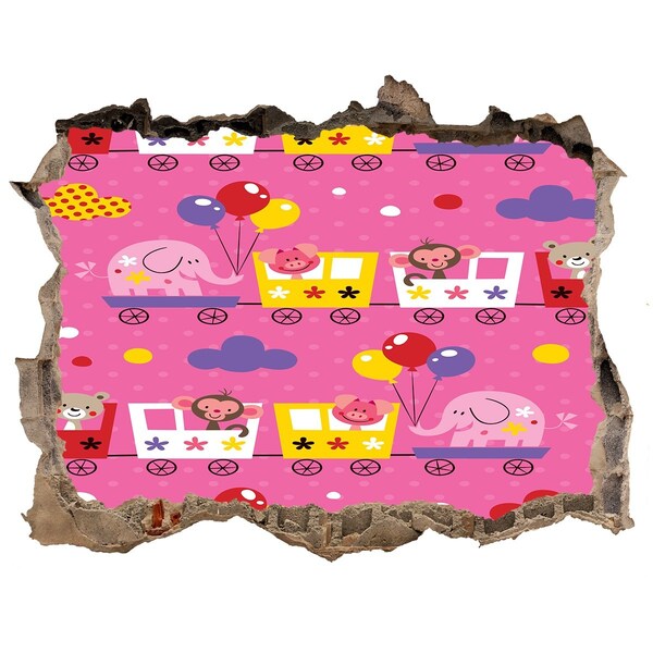 Autocollant mural trou Train coloré avec des ballons