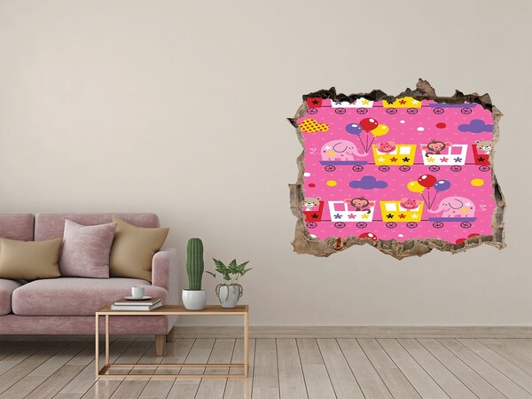 Autocollant mural trou Train coloré avec des ballons