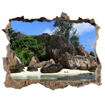 Autocollant mural trou Panorama des Seychelles pierre