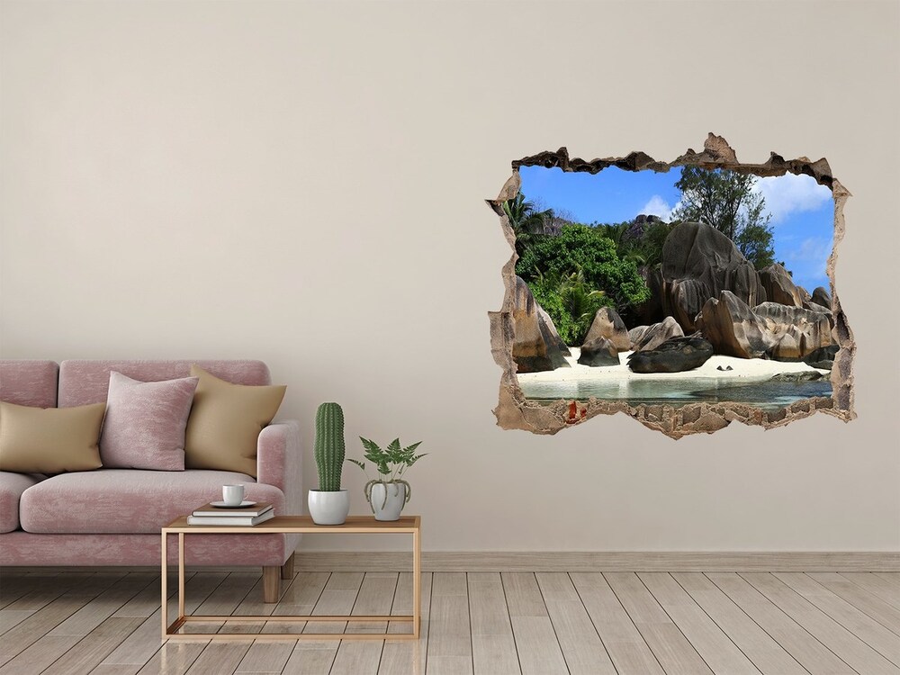 Autocollant mural trou Panorama des Seychelles pierre