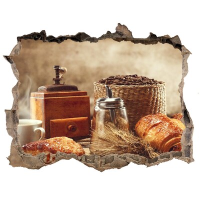 Autocollant à effet 3d trou Café du matin et pain frais