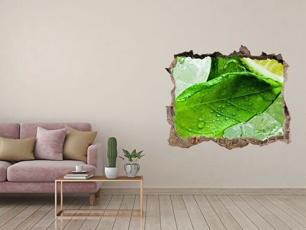 Autocollant à effet 3d trou Feuilles de menthe fraîche sur glace