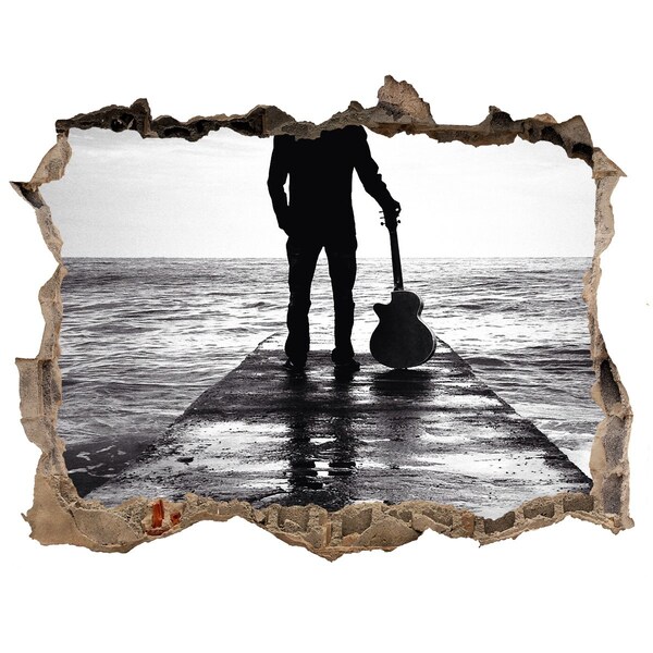 Autocollant à effet 3d trou Musicien sur la jetée