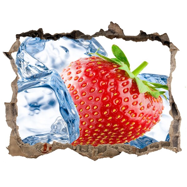 Sticker mural effet trou Fraise juteuse dans la glace