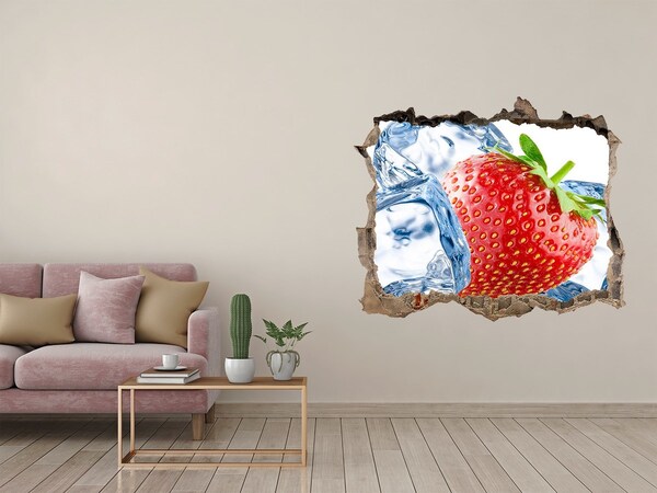 Sticker mural effet trou Fraise juteuse dans la glace