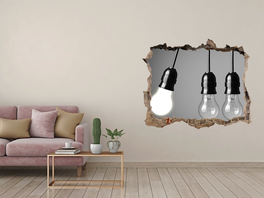 Sticker mural effet trou Six ampoules pierre