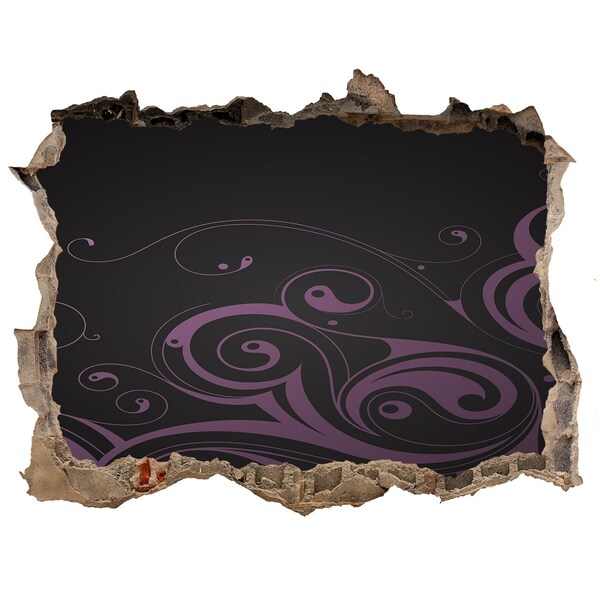 Sticker mural effet trou Motifs violets sur fond noir