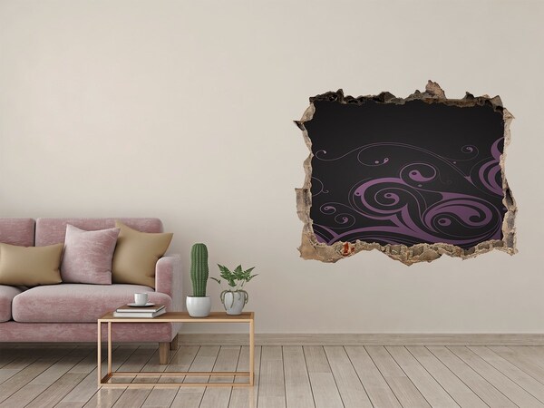 Sticker mural effet trou Motifs violets sur fond noir