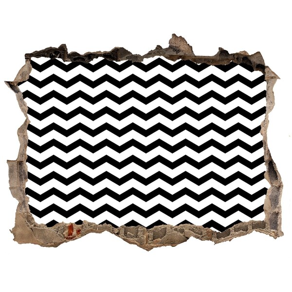 Autocollant mural trou Des zigzags noirs et blancs dans un trou dans le mur
