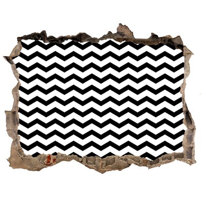 Autocollant mural trou Des zigzags noirs et blancs dans un trou dans le mur