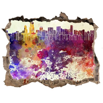 Sticker trou dans le mur Paysage urbain dans un trou coloré