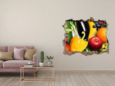 Sticker trou dans le mur Fruits et légumes dans un trou dans le mur