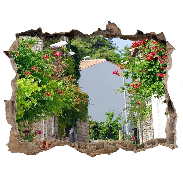 Autocollant à effet 3d trou Une rue charmante avec des fleurs