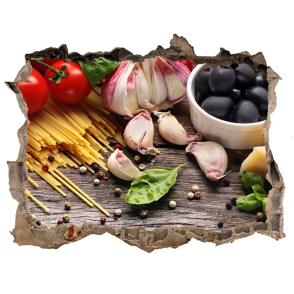 Autocollant à effet 3d trou Cuisine italienne avec des pâtes et de l'ail