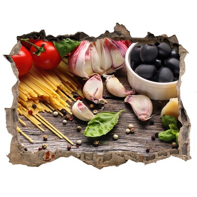 Autocollant à effet 3d trou Cuisine italienne avec des pâtes et de l'ail