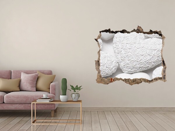 Autocollant à effet 3d trou Des roses blanches dans un trou dans le mur