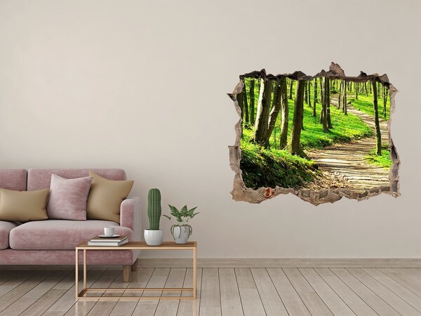 Sticker mural effet trou Sentier forestier au soleil
