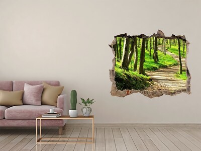 Sticker mural effet trou Sentier forestier au soleil