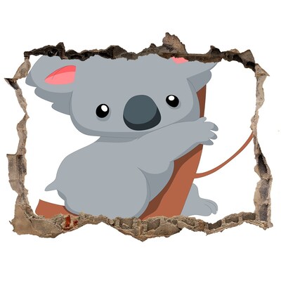 Autocollant à effet 3d trou Koala dans un trou dans le mur