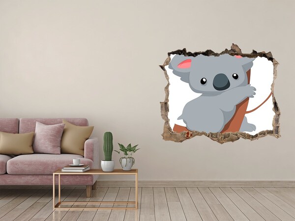 Autocollant à effet 3d trou Koala dans un trou dans le mur