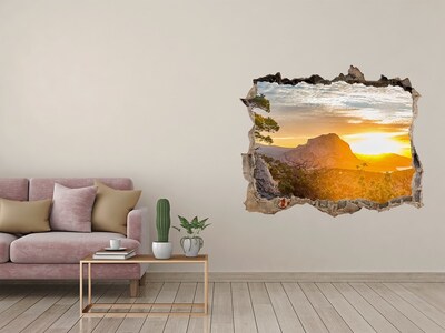 Sticker mural effet trou Coucher de soleil sur les montagnes pierre