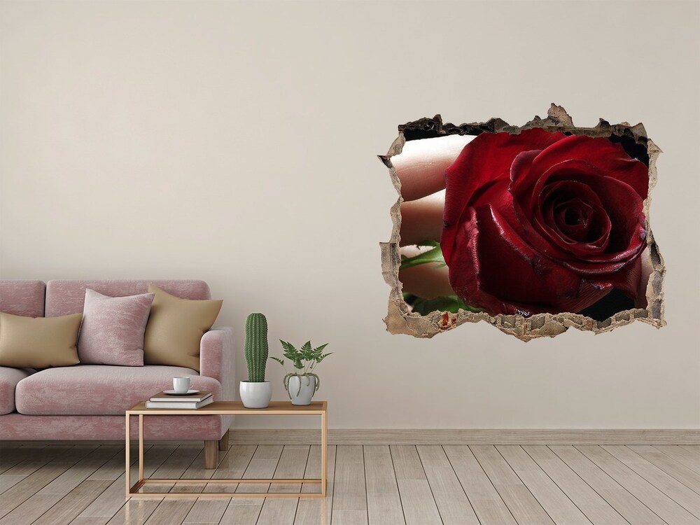 Sticker mural effet trou Une femme avec une rose pierre