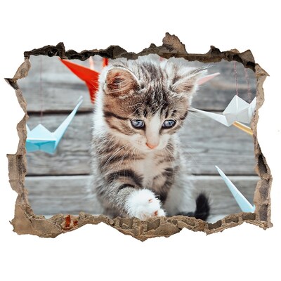 Autocollant à effet 3d trou Chaton dans un trou dans le mur