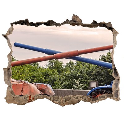 Autocollant à effet 3d trou Bataille de chars dans les ruines