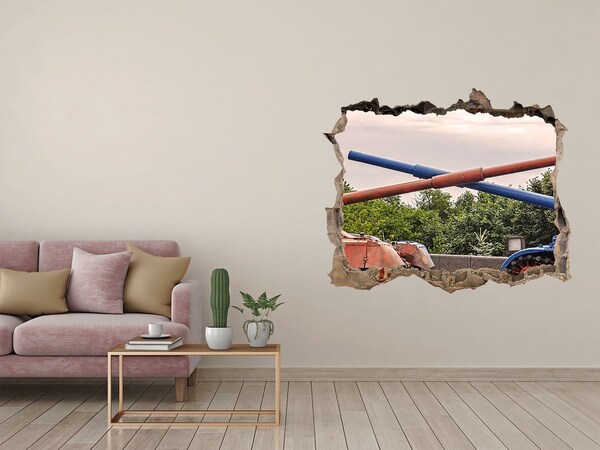 Autocollant à effet 3d trou Bataille de chars dans les ruines