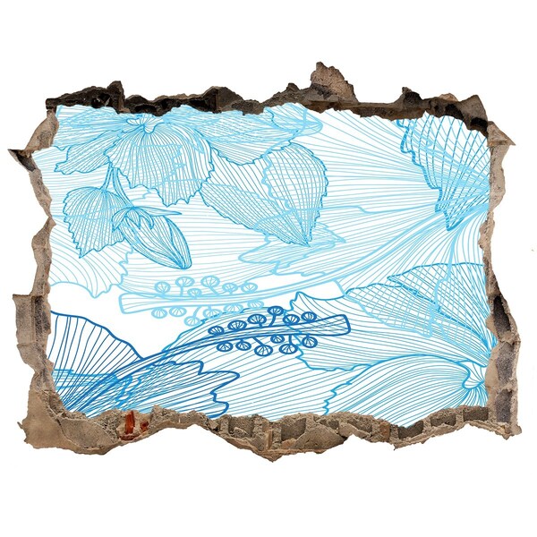 Sticker mural effet trou Fleurs hawaïennes tropicales pierre