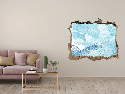 Sticker mural effet trou Fleurs hawaïennes tropicales pierre
