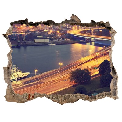 Autocollant à effet 3d trou Vue de la ville la nuit