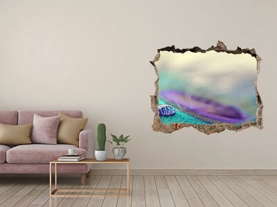 Sticker mural effet trou Une goutte sur une plume de paon