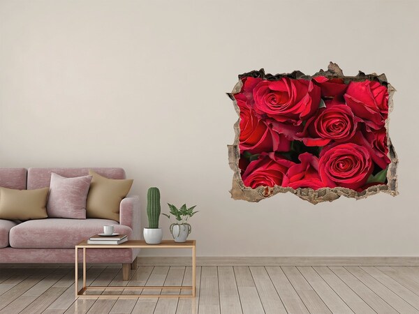 Sticker trou dans le mur Roses rouges pierre