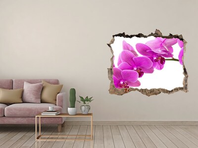 Autocollant à effet 3d trou Des orchidées à travers un trou dans le mur
