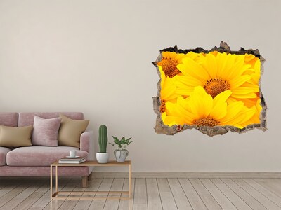 Autocollant à effet 3d trou Des tournesols dans un trou dans le mur