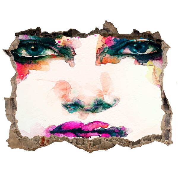 Autocollant à effet 3d trou Un portrait coloré dans un trou dans le mur