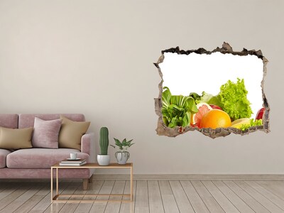 Autocollant mural trou Fruits et légumes dans un trou dans le mur