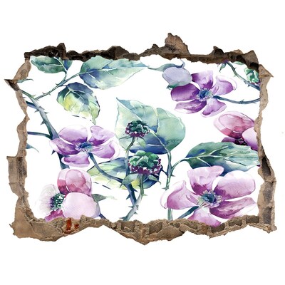 Autocollant à effet 3d trou Fresque florale sur un mur endommagé