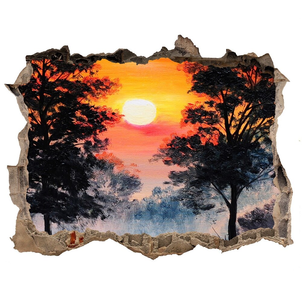 Sticker mural effet trou Forêt de coucher de soleil pierre