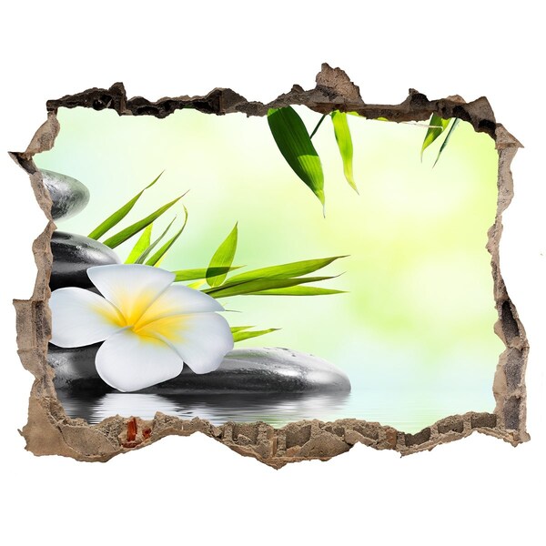 Sticker mural effet trou Plumeria et bambou pierre