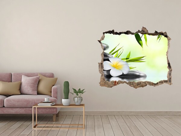 Sticker mural effet trou Plumeria et bambou pierre