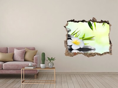 Sticker mural effet trou Plumeria et bambou pierre