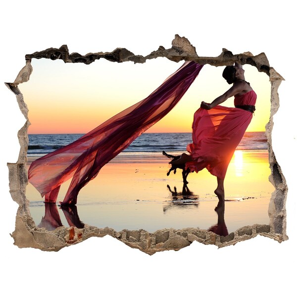 Sticker mural effet trou Danser sur la plage au coucher du soleil