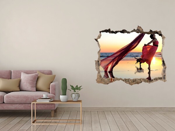 Sticker mural effet trou Danser sur la plage au coucher du soleil