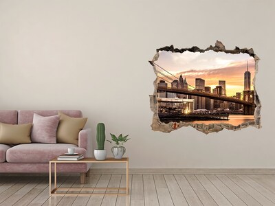 Sticker mural effet trou Le pont de Brooklyn au coucher du soleil